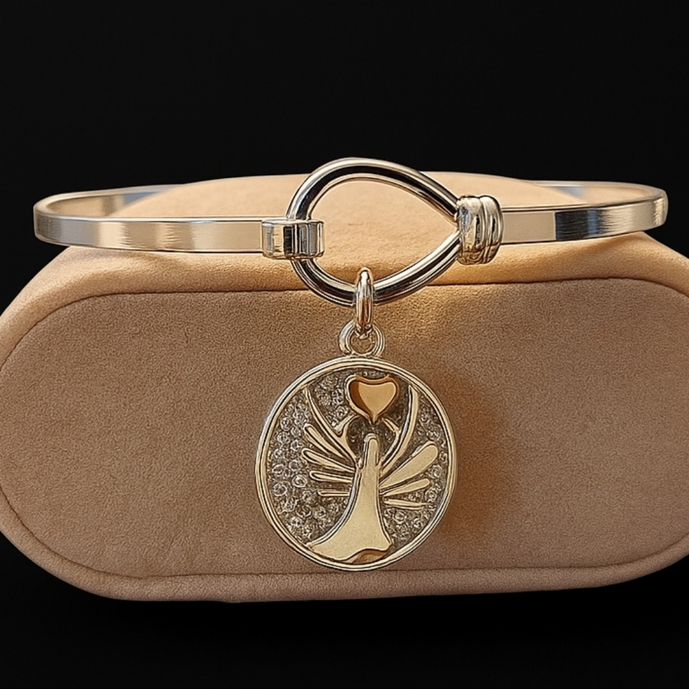 Angel Charm Bangle Bracelet – Silver Tone